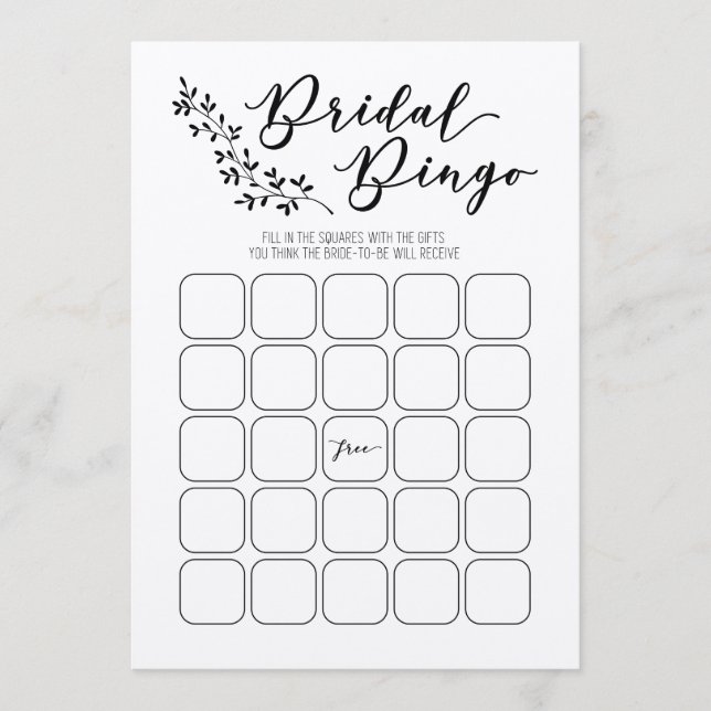 Bridal Bingo Bridal Shower Game Programme (Front)