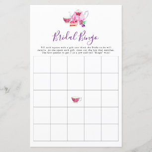 Bridal Bingo Bridal Shower Game Tea Purple 