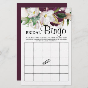 Bridal Bingo burgundy floral Bridal Game