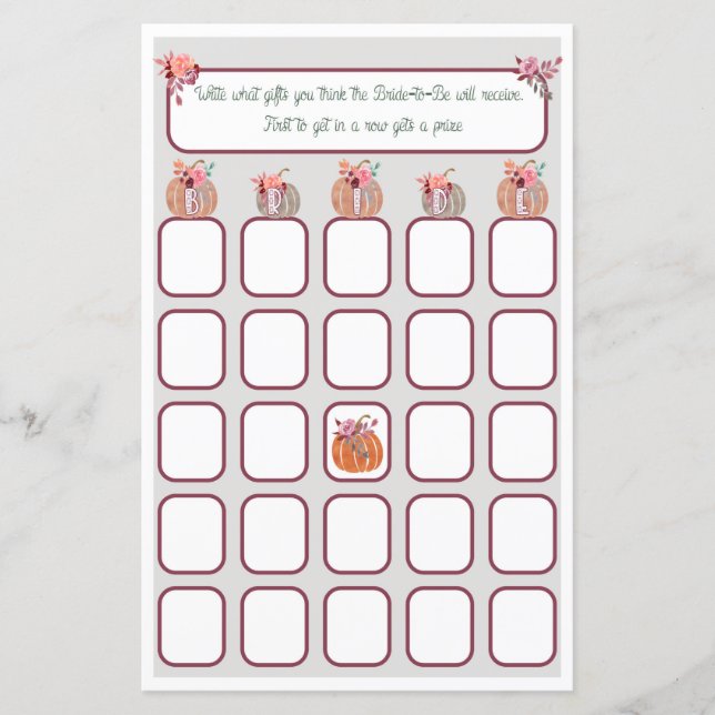 Bridal Bingo Fall in Love Bridal Shower (Front)