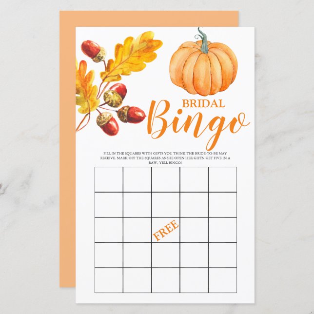 Bridal Bingo Fall Pumpkin Bridal Game (Front/Back)