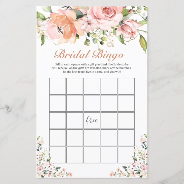Bridal Bingo Game Floral Greenery Paper Sheet (Front)