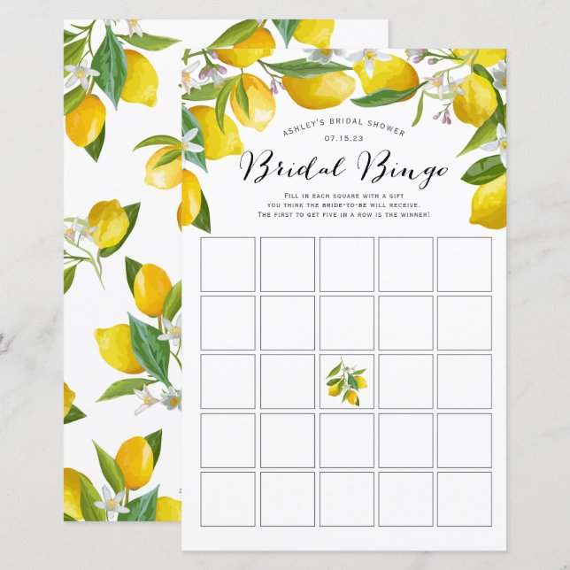 Bridal Bingo, Lemon Bridal Shower Bingo Games (Front/Back)