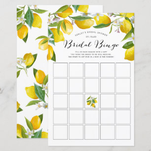 Bridal Bingo, Lemon Bridal Shower Bingo Games