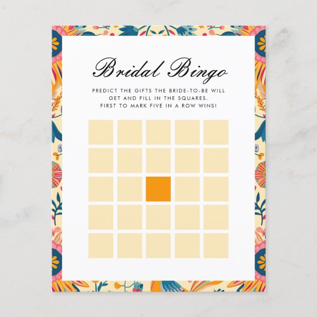 Bridal Bingo Mexican Floral Bridal Shower Game (Front)