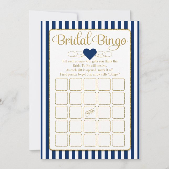 Bridal Bingo Navy Blue Gold Bridal Shower Game (Front)
