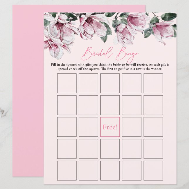 Bridal Bingo | Pink Floral Bridal Shower Game (Front/Back)