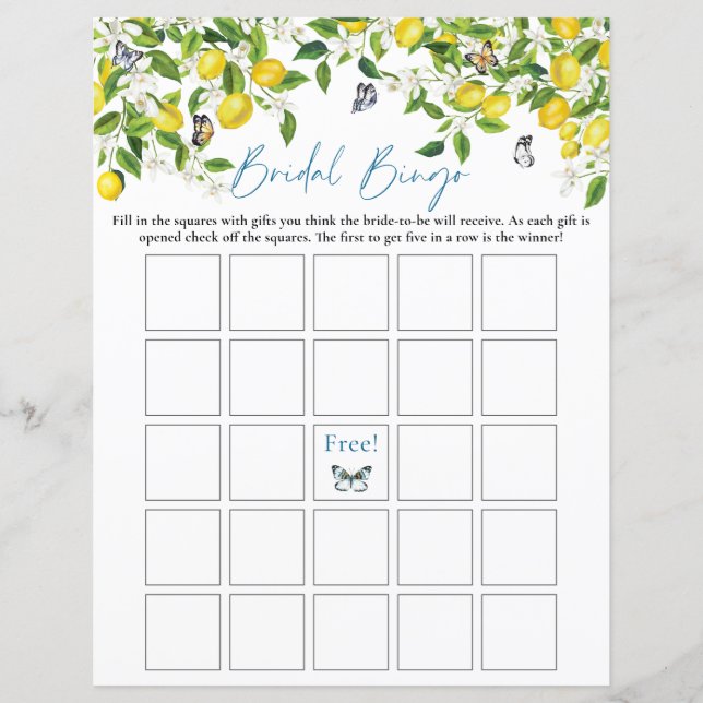 Bridal Bingo | Summer Lemon Bridal Shower Game (Front)