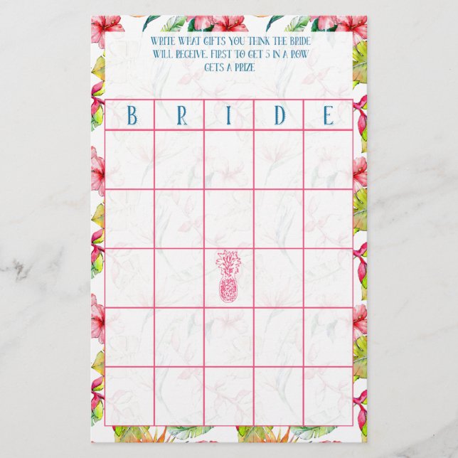 Bridal Bingo Tropical Bridal Shower Stationery (Front)