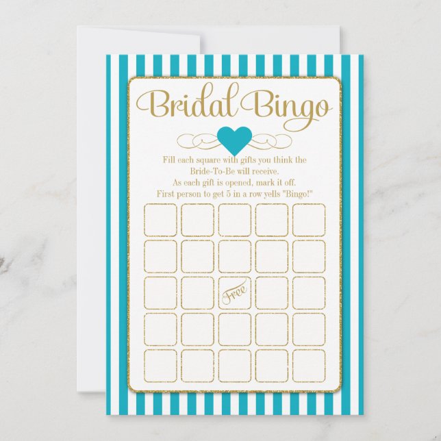 Bridal Bingo Turquoise Gold Bridal Shower Game Invitation (Front)