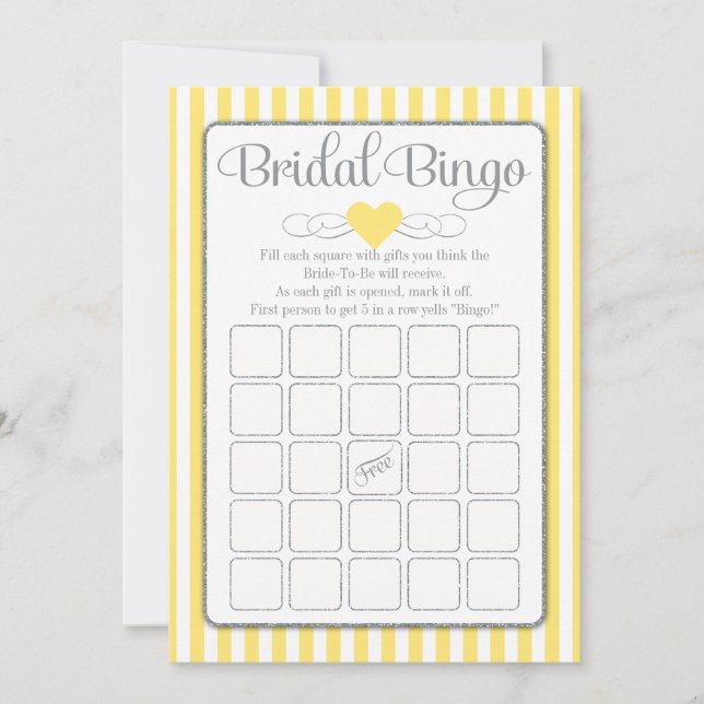 Bridal Bingo Yellow Grey Bridal Shower Game (Front)