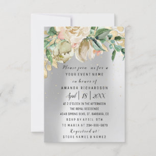 Bridal Birthday Flower Gold Mint Silver Grey Paint Invitation