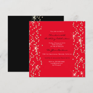 Bridal Birthday Gold Confetti Crystals Black Red Invitation