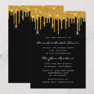 Bridal Birthday Party Gold Black Drips Elegant Invitation