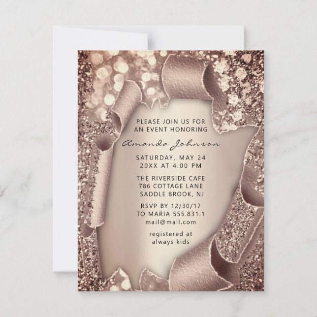 Bridal Birthday SWEET 16th Rose Gold 3D Glitter Invitation (Front)