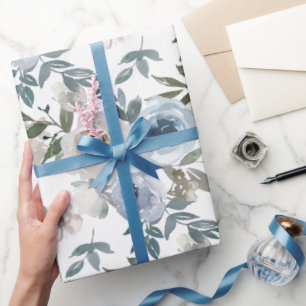 Bridal Blue and White Watercolor Roses  Wrapping Paper
