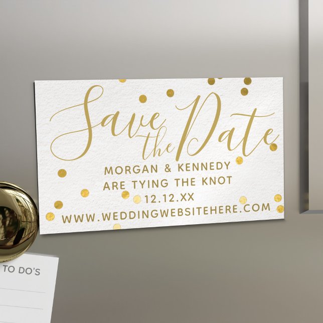 Bridal Blush Gold Confetti Magnetic Save The Dates Magnetic Business Card (Add your Save the Date details to this pretty blush pink and gold business card sized magnets)
