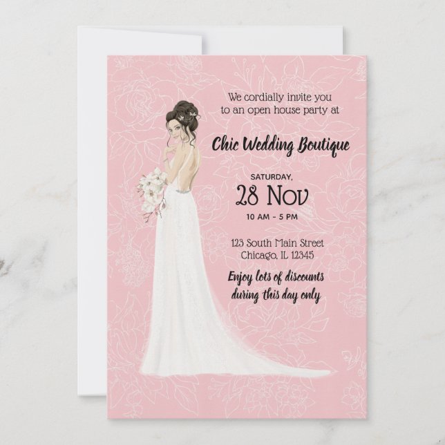 Bridal boutique open house choose background colou invitation (Front)