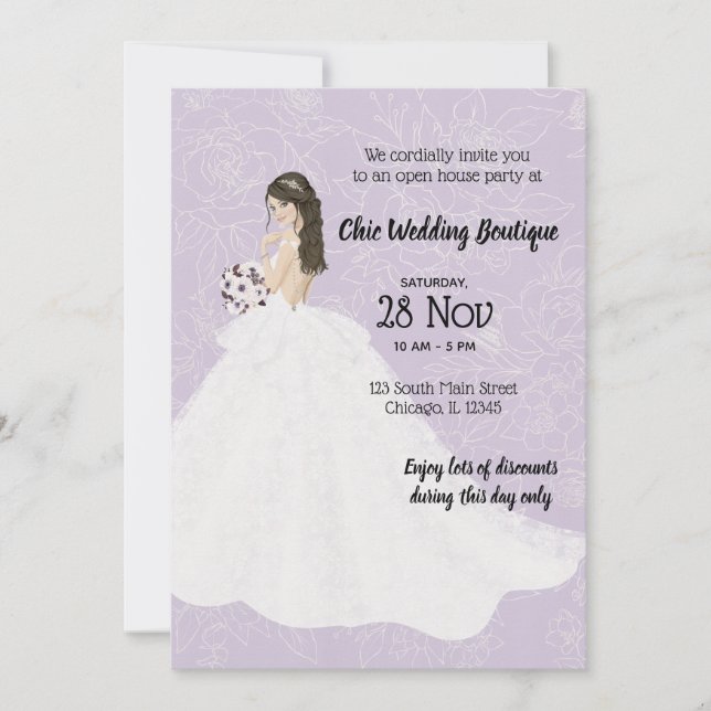 Bridal boutique open house choose background colou invitation (Front)