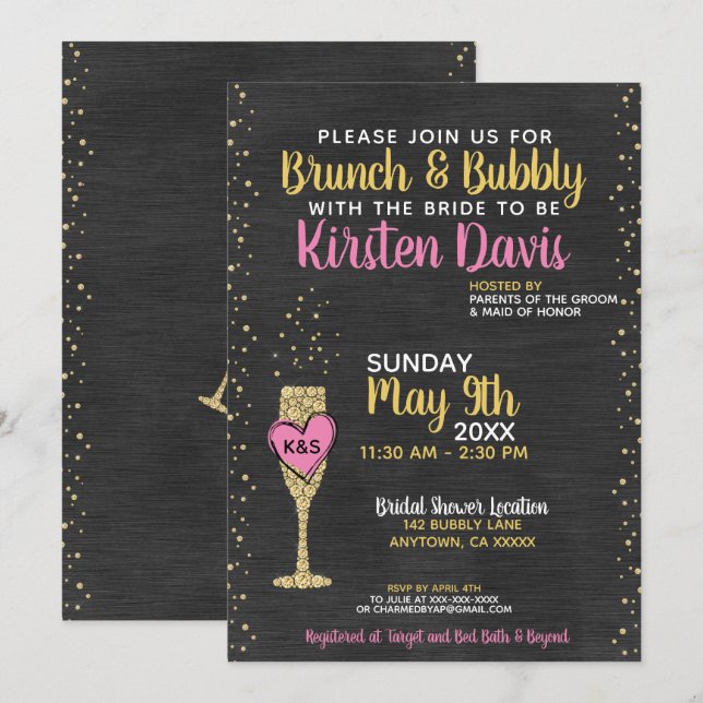 Bridal Brunch and Bubbly Bridal Shower Invitation (Front/Back)