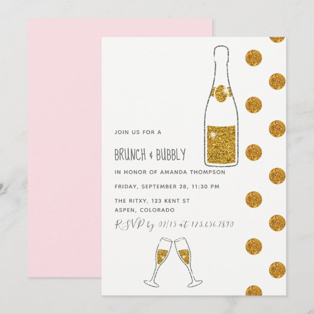 Bridal Brunch and Bubbly Wedding Shower Invitation (Front/Back)
