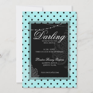 Bridal brunch blue black polka dots save the date invitation