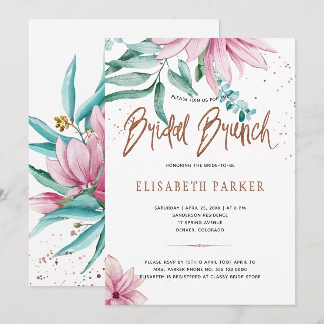 Bridal brunch blush pink copper gold bridal shower invitation (Front/Back)