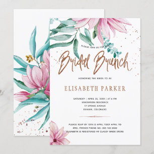 Bridal brunch blush pink copper gold bridal shower invitation