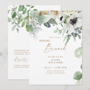 Bridal Brunch Botanical Greenery White Floral  Invitation