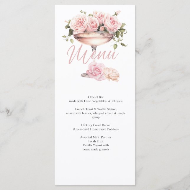 Bridal Brunch, Bridal shower, floral, elegant Menu (Front)
