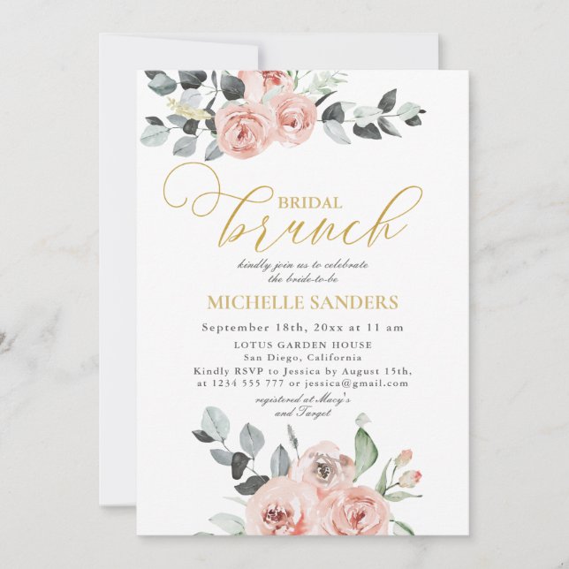 Bridal Brunch Eucalyptus Dusty Rose Floral Invitation (Front)