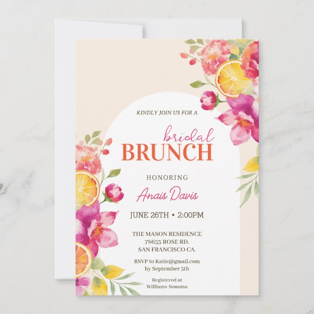Bridal brunch Floral Citrus Bridal shower  Invitation (Front)
