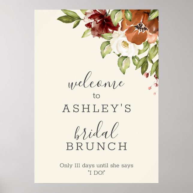 Bridal Brunch floral Rustic Welcome Sign Poster (Front)