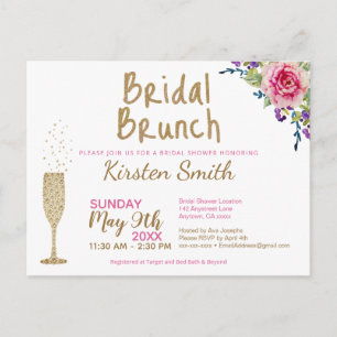 Bridal Brunch Gold Bubbly Bridal Shower Invitation Postcard