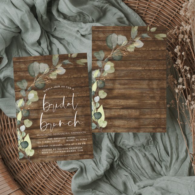 Bridal Brunch Greenery Eucalyptus Rustic Wood Invitation (Creator Uploaded)
