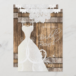 Bridal Brunch in Rustic Wood and Lace Invitation