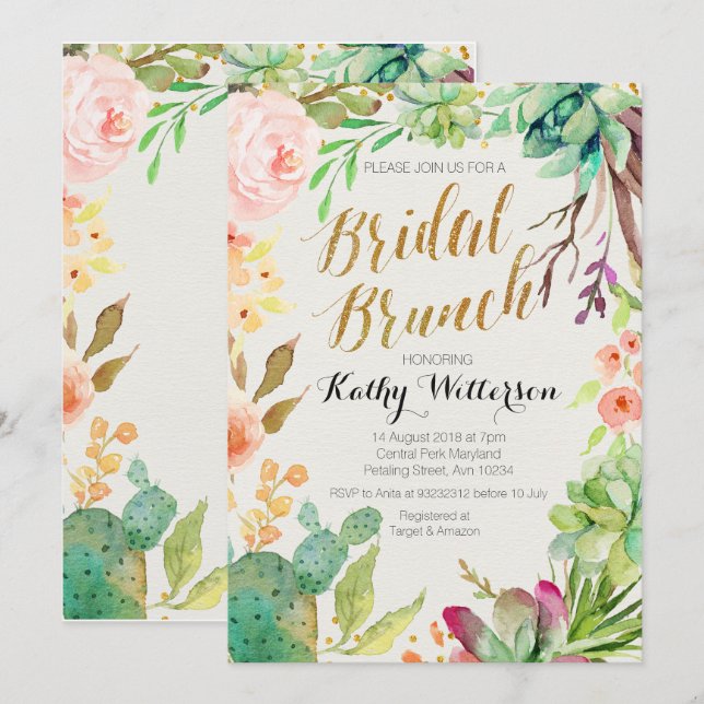 Bridal brunch invitation Succulent cactus (Front/Back)
