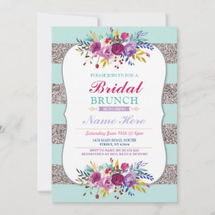 Bridal Brunch Invite Silver Glitter Mint Floral