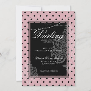 Bridal brunch pink black polka dots save the date  invitation