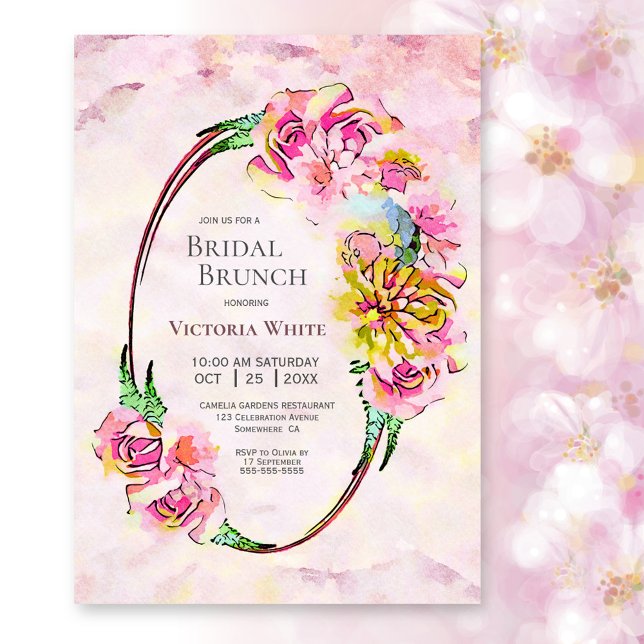 Bridal Brunch Pink Floral Watercolor Invitation (Creator Uploaded)