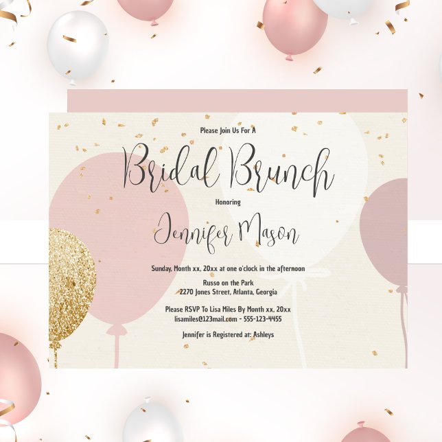 Bridal Brunch, Pink, Gold, Balloon Bridal Shower Invitation (Bridal Brunch, Pink, Gold, Balloon Bridal Shower Invitation)