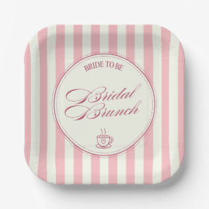 Bridal Brunch Pink Stripes Vintage Cafe Wedding Paper Plate