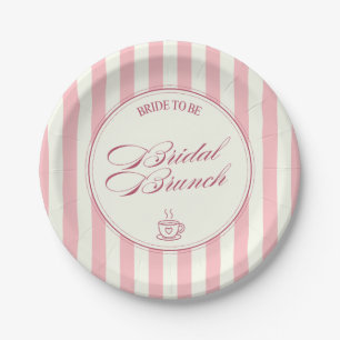 Bridal Brunch Pink Stripes Vintage Cafe Wedding Paper Plate