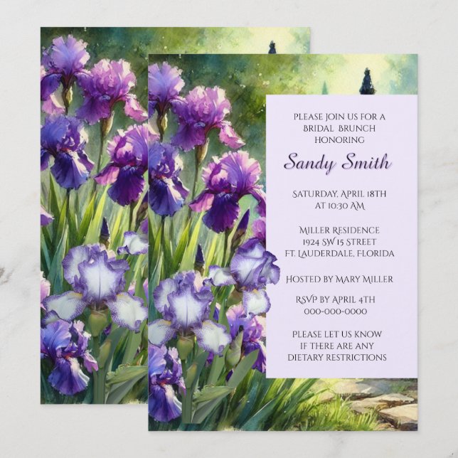 Bridal Brunch Purple Irises                  Invitation (Front/Back)