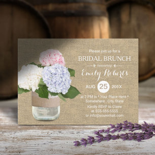 Bridal Brunch Rustic Hydrangea Mason Jar Burlap Invitation