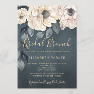 Bridal brunch white flowers script bridal shower invitation