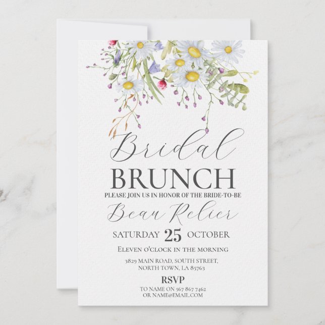 Bridal Brunch Wildflowers Daisy Stylish Flowers Invitation (Front)
