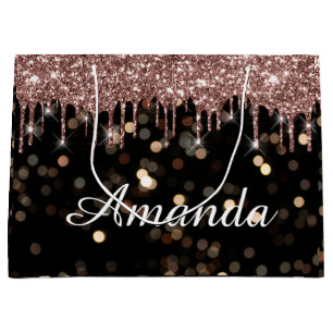Bridal Confetti Luxury Rose Glitter Drips Name Large Gift Bag