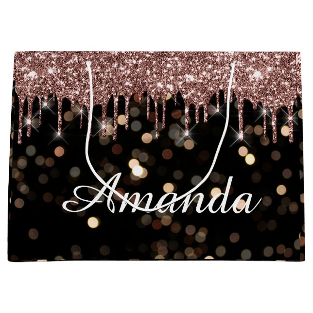 Bridal Confetti Luxury Rose Glitter Drips Name Large Gift Bag (Front)
