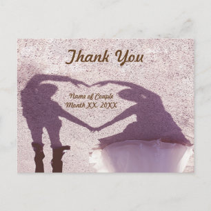 Bridal Couple Silhouette Heart in Sand Thank You Postcard